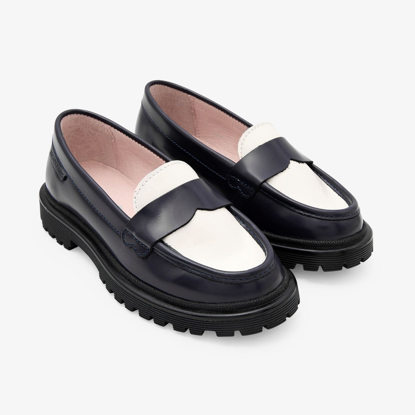 Loafers in Leather For Girl - Navy Blue/White