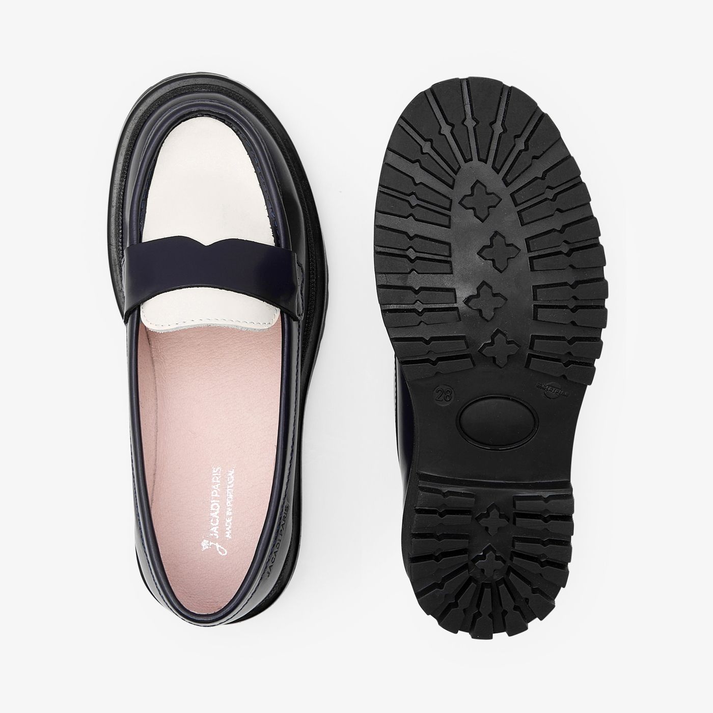 Loafers in Leather For Girl - Navy Blue/White