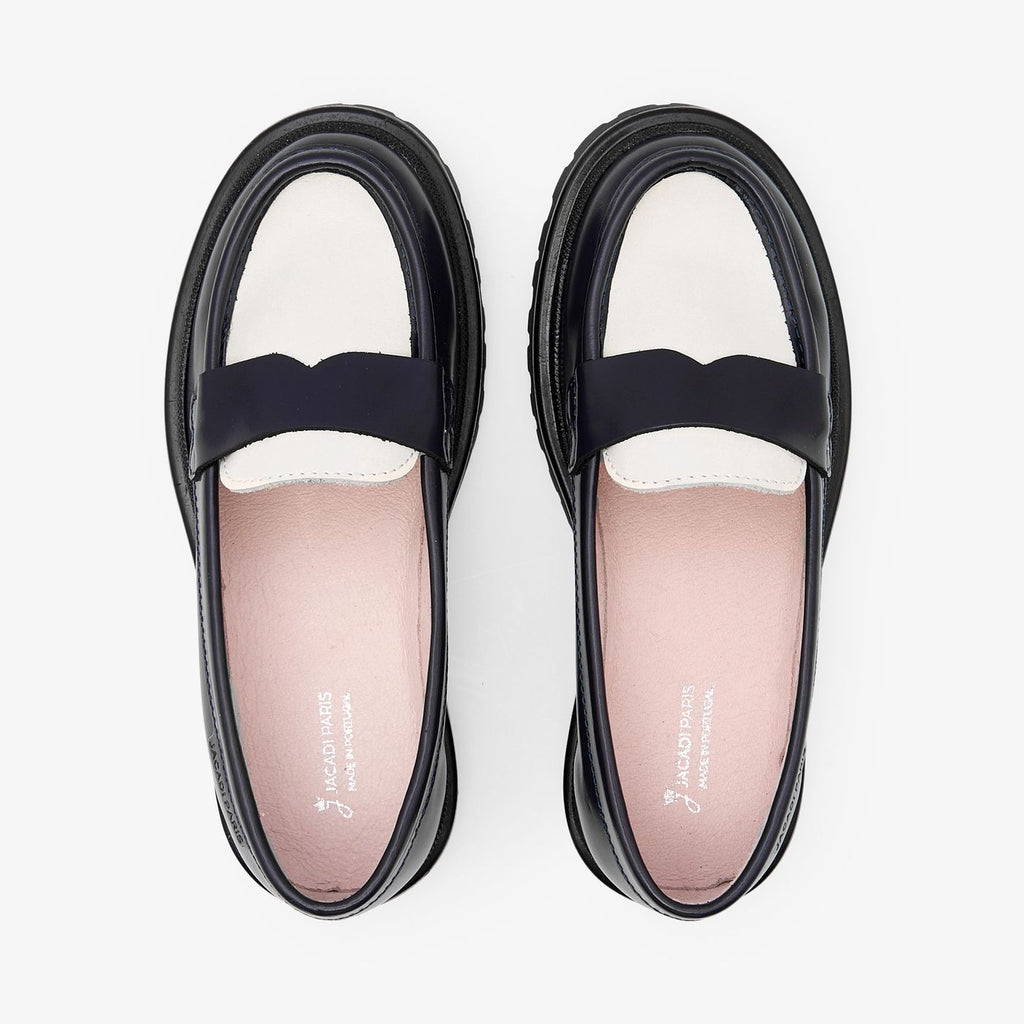Loafers in Leather For Girl - Navy Blue/White