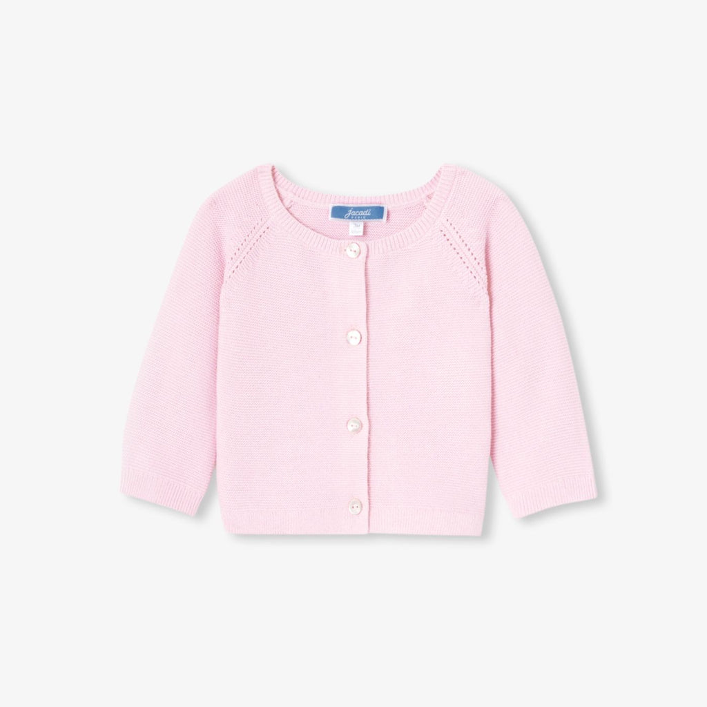 Baby girl cardigan in garter stitch cotton