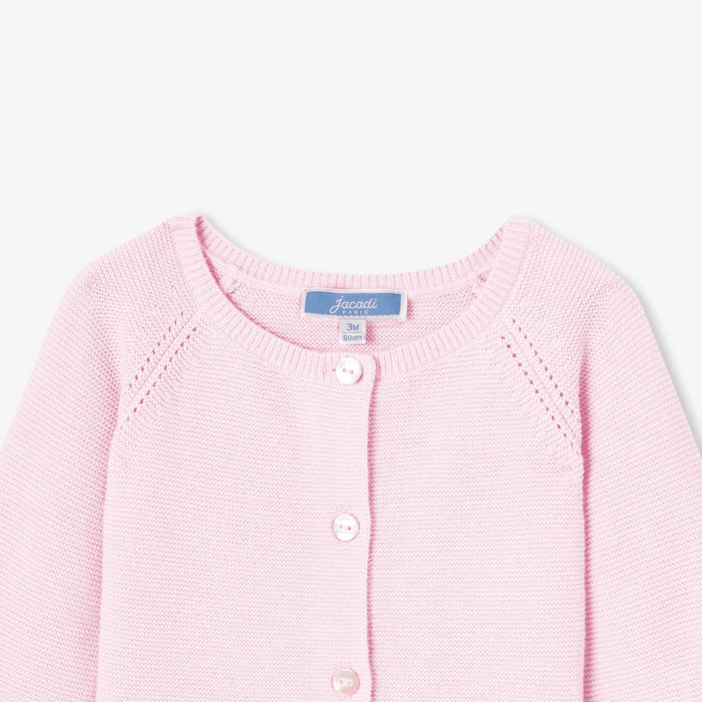Baby girl cardigan in garter stitch cotton