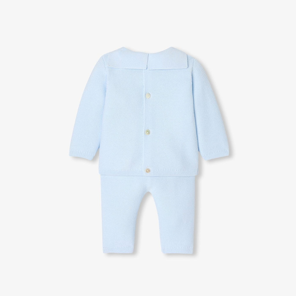 Outfit Set in Top in Garter Stitch Baby Boy - Blu Chiaro