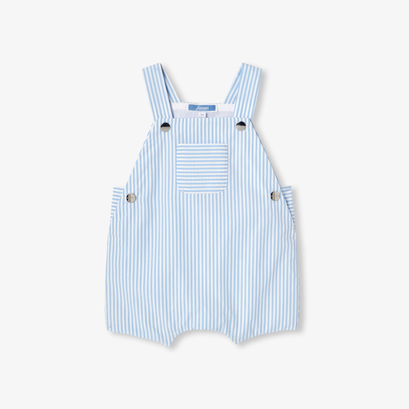 Baby boy striped poplin short dungarees - Blue/White