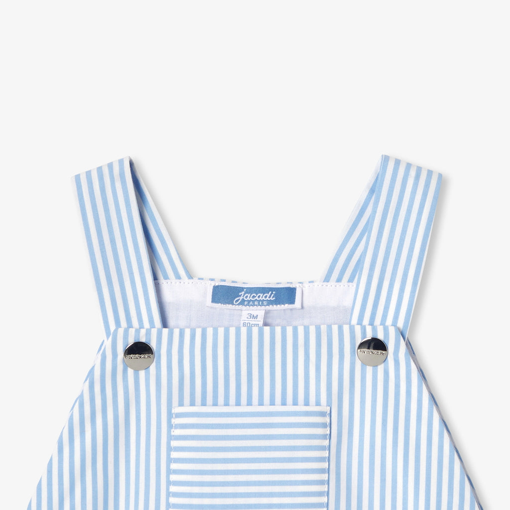 Baby boy striped poplin short dungarees - Blue/White