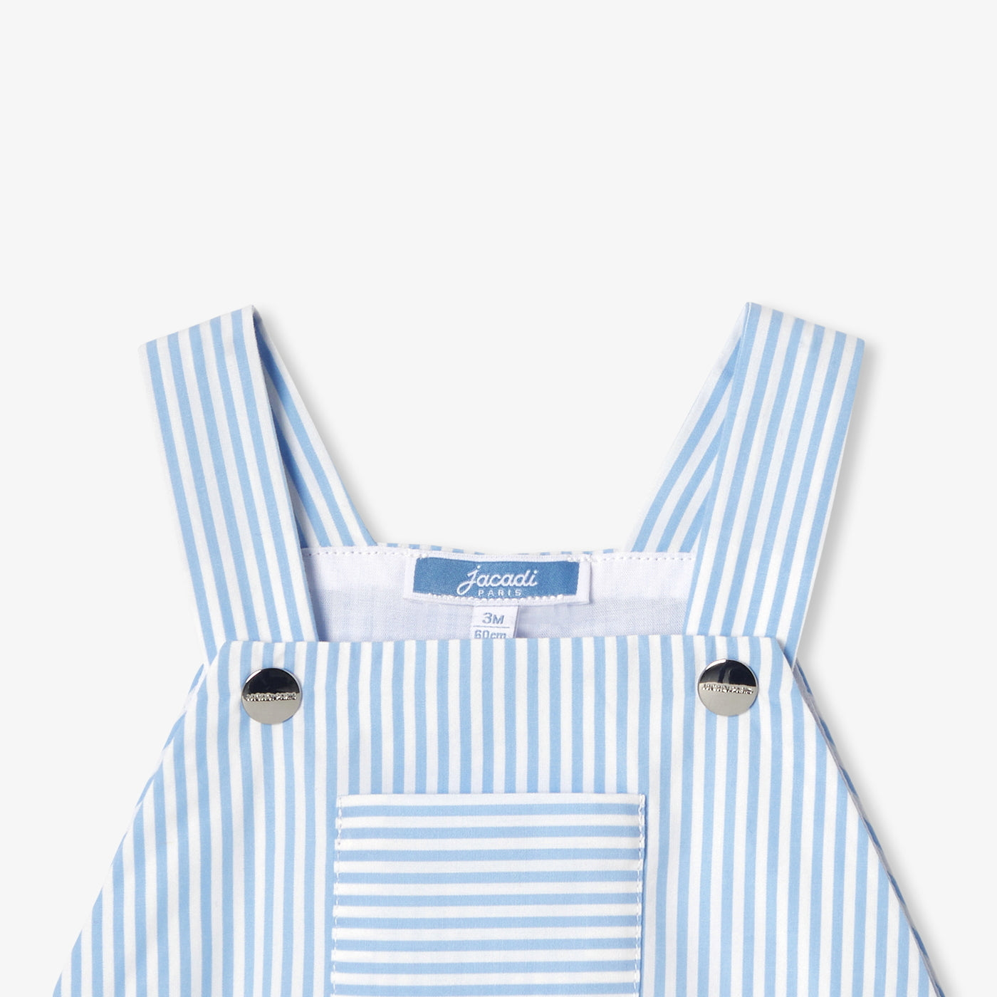 Baby boy striped poplin short dungarees - Blue/White