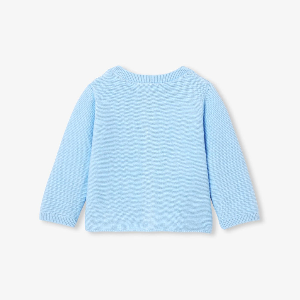 Baby boy cotton garter-stitch cardigan - Ocean Blue