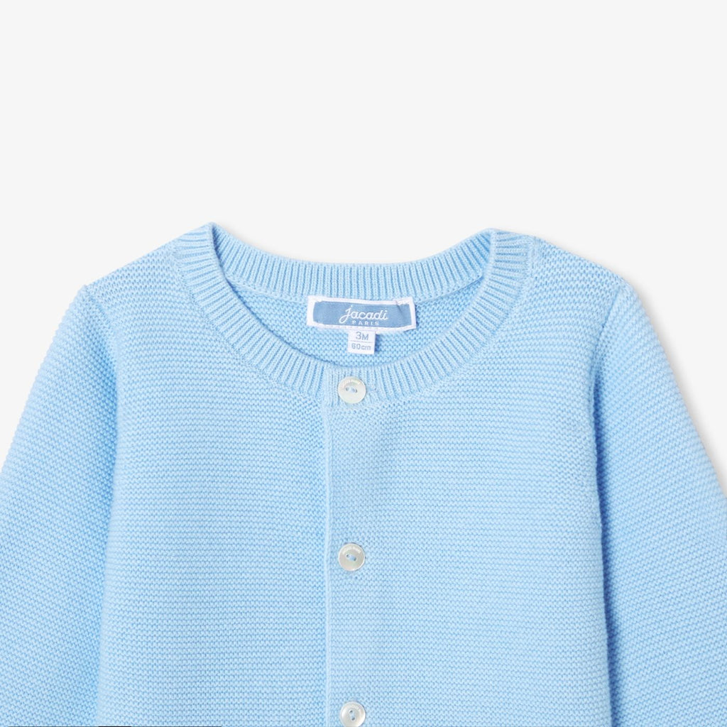 Baby boy cotton garter-stitch cardigan - Ocean Blue