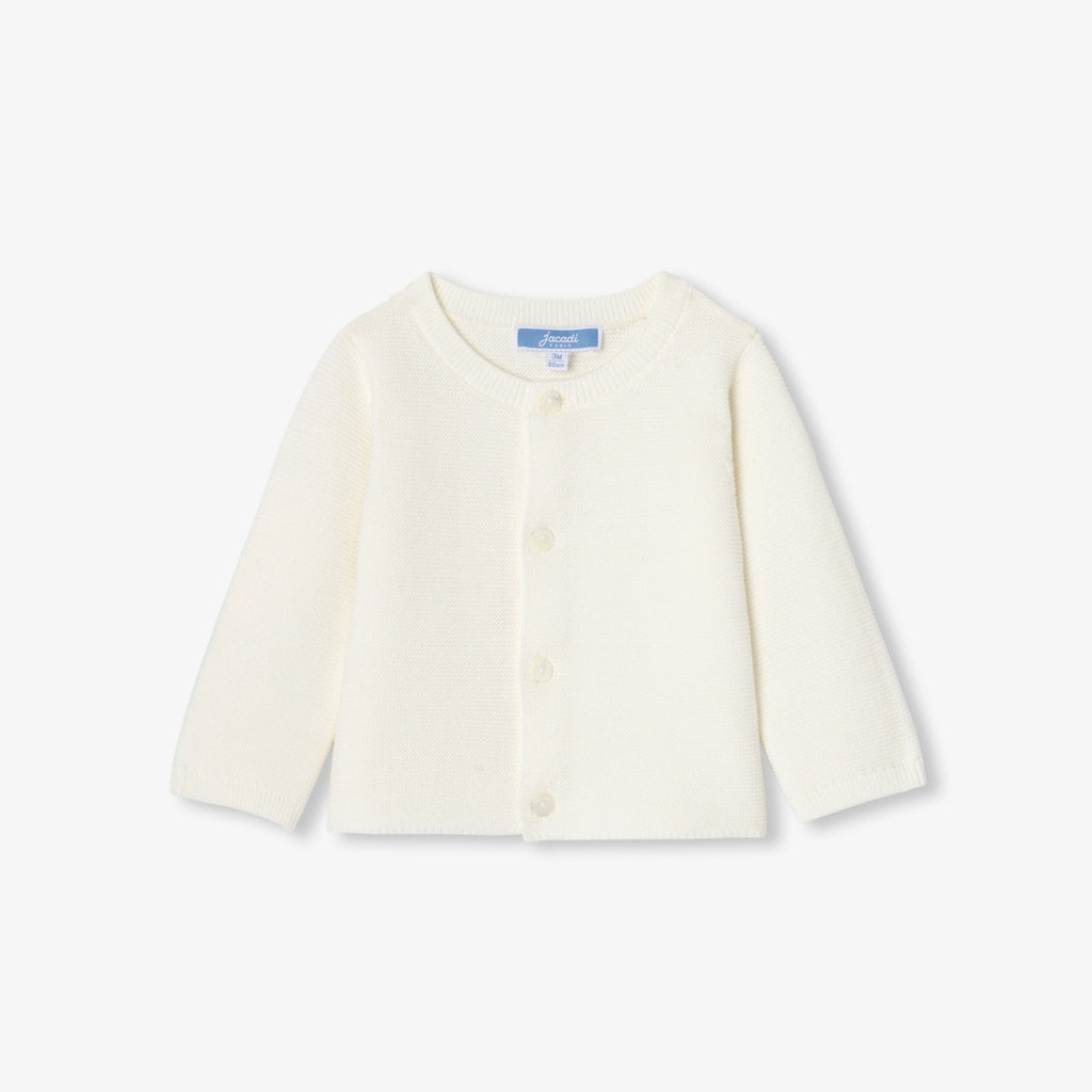 Baby boy cotton garter-stitch cardigan - Jacadi Sweet White