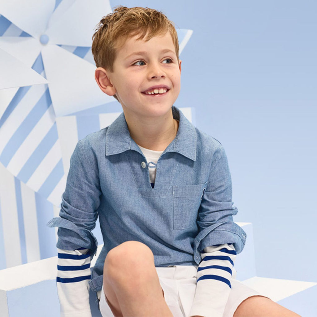 Boy cotton jersey sailor-style T-shirt - White/Light Blue