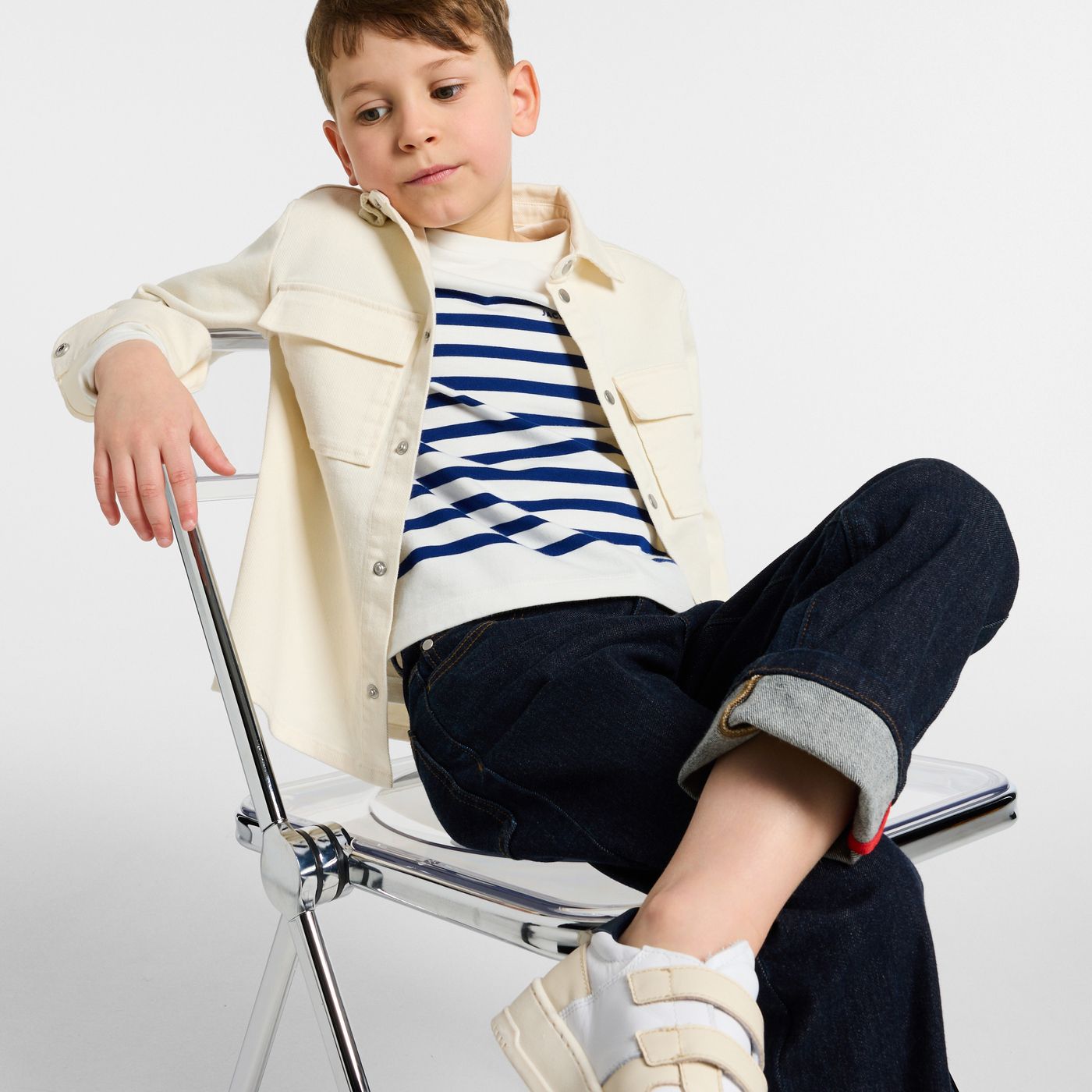 Boy cotton jersey sailor-style T-shirt - White/Light Blue