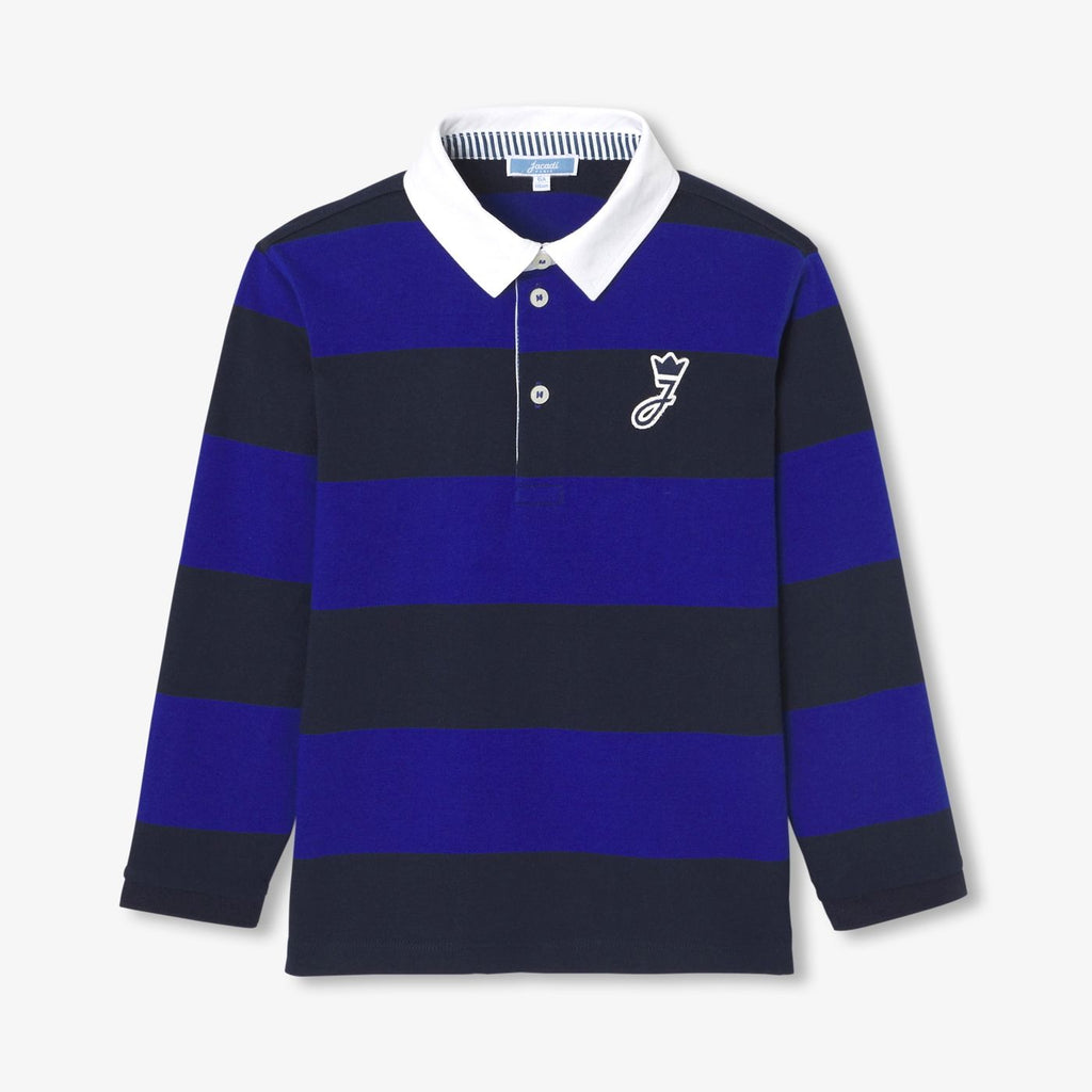 Boy long-sleeved rugby polo shirt - Navy Blue/Light Blue