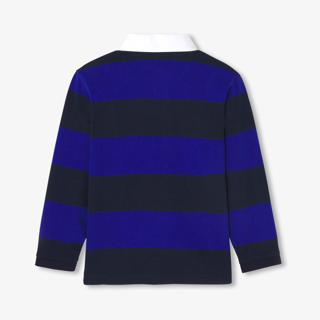 Boy long-sleeved rugby polo shirt - Navy Blue/Light Blue