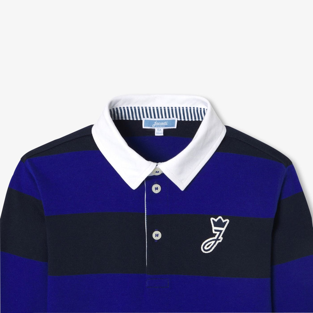 Boy long-sleeved rugby polo shirt - Navy Blue/Light Blue