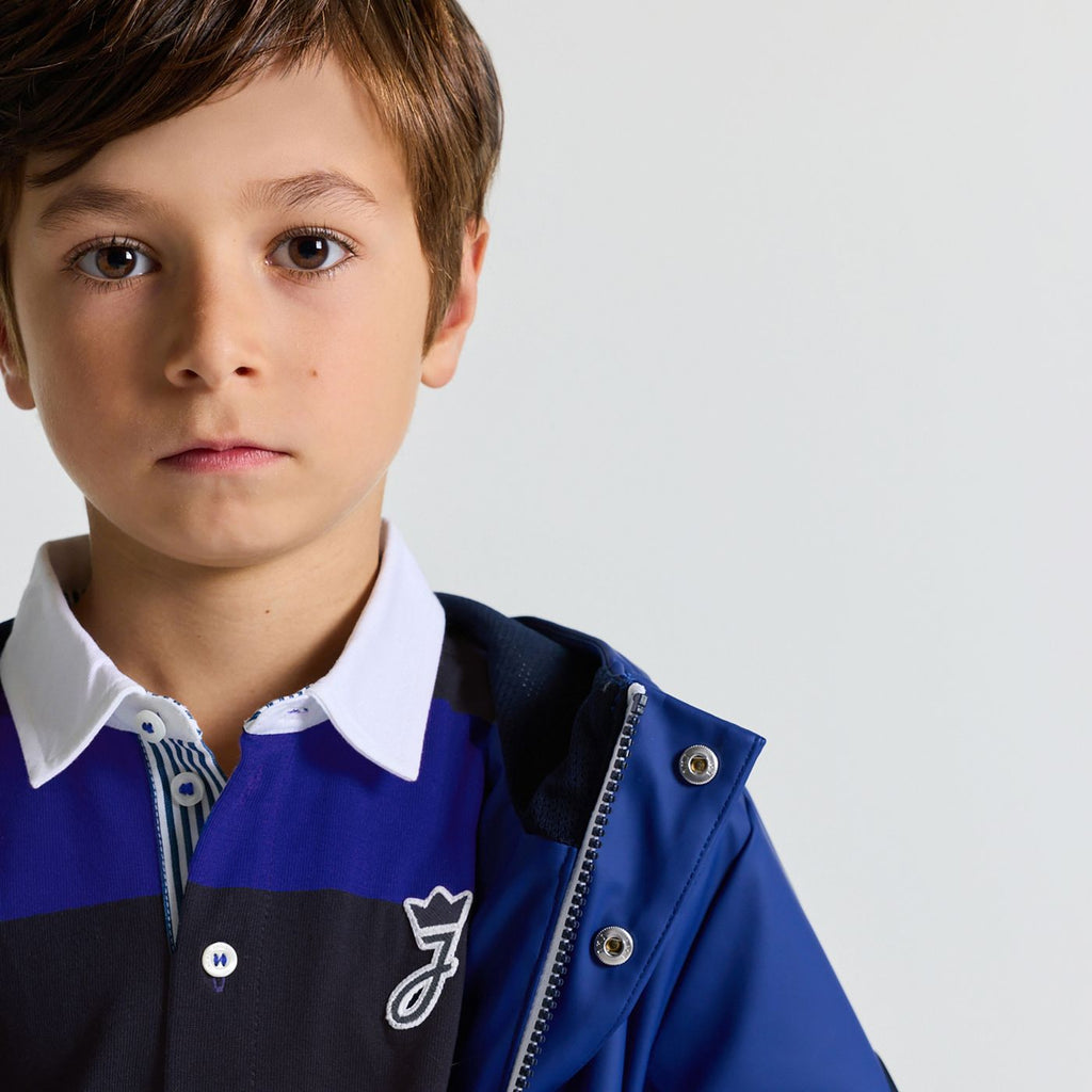 Boy long-sleeved rugby polo shirt - Navy Blue/Light Blue