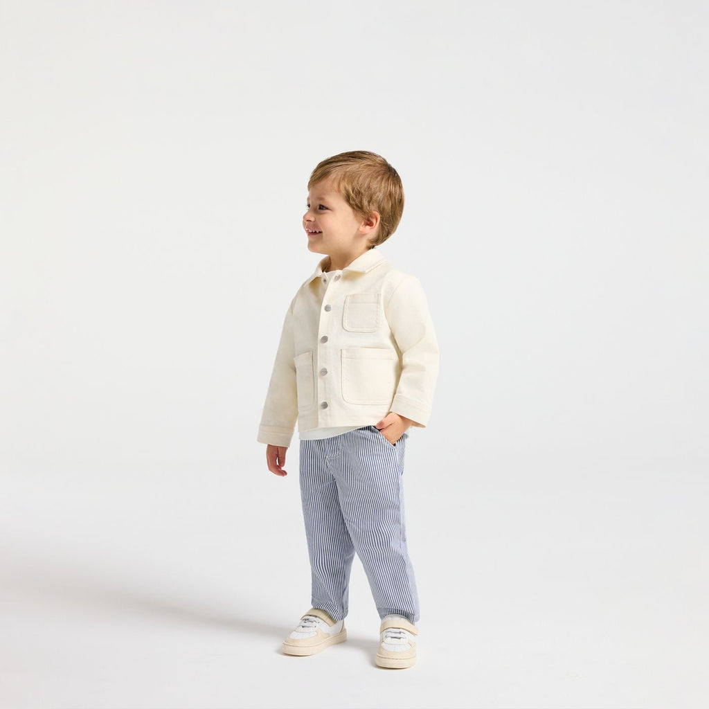Baby boy striped twill trousers - White/Light Blue