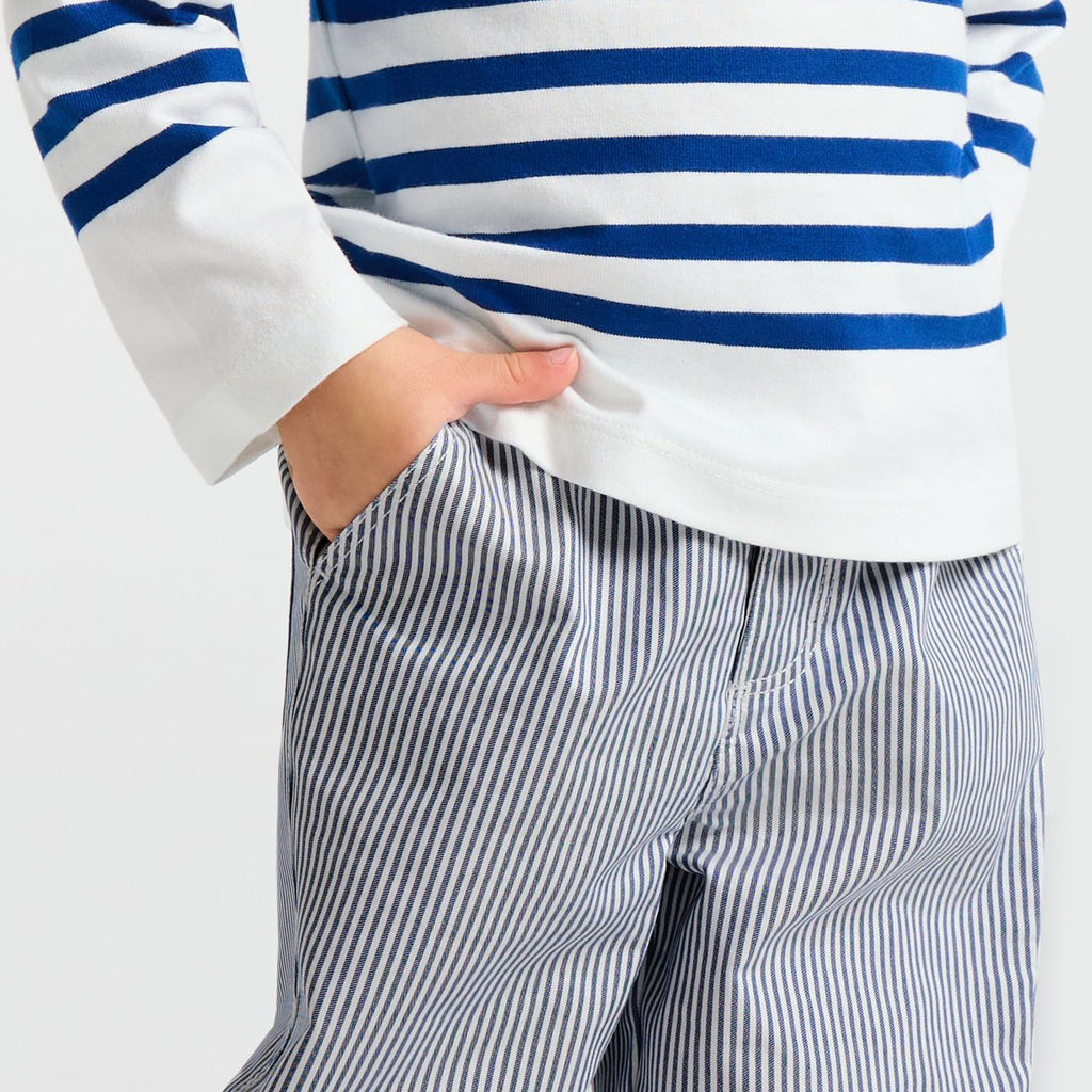 Baby boy striped twill trousers - White/Light Blue
