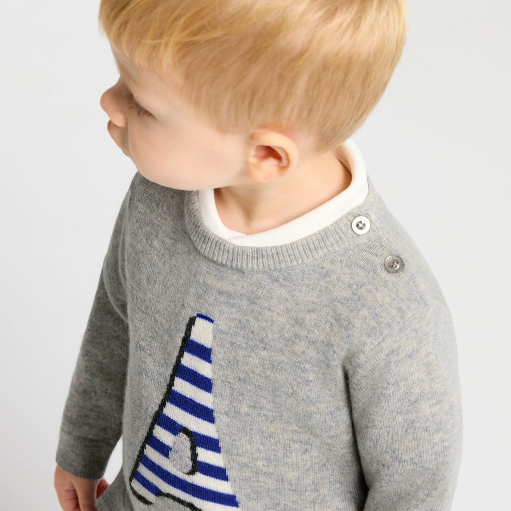 Jumper 100% Cashmere Baby Boy - Grigio Melange Chiaro Jacadi