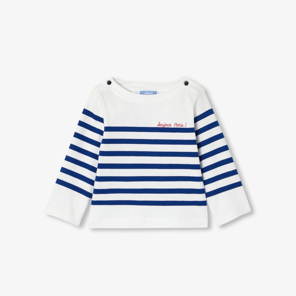 Baby boy cotton sailor-style T-shirt - White/Light Blue