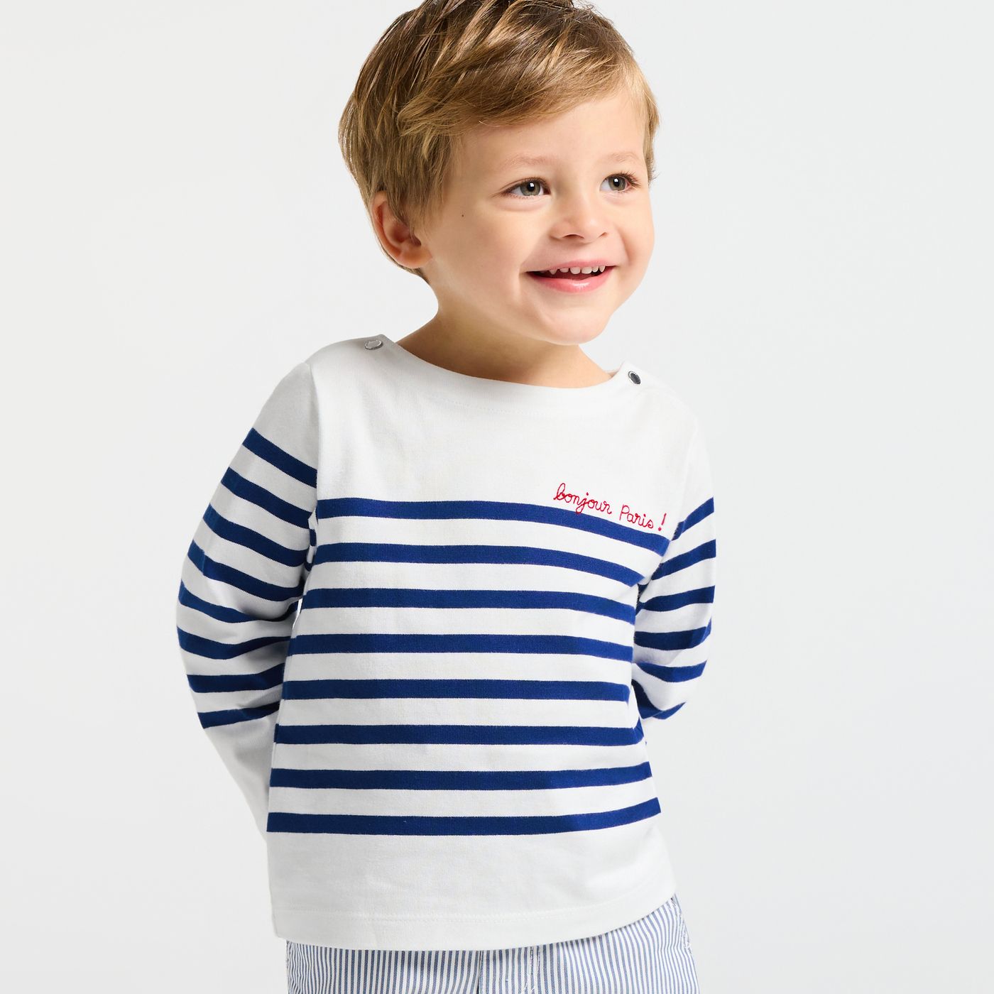 Baby boy cotton sailor-style T-shirt - White/Light Blue
