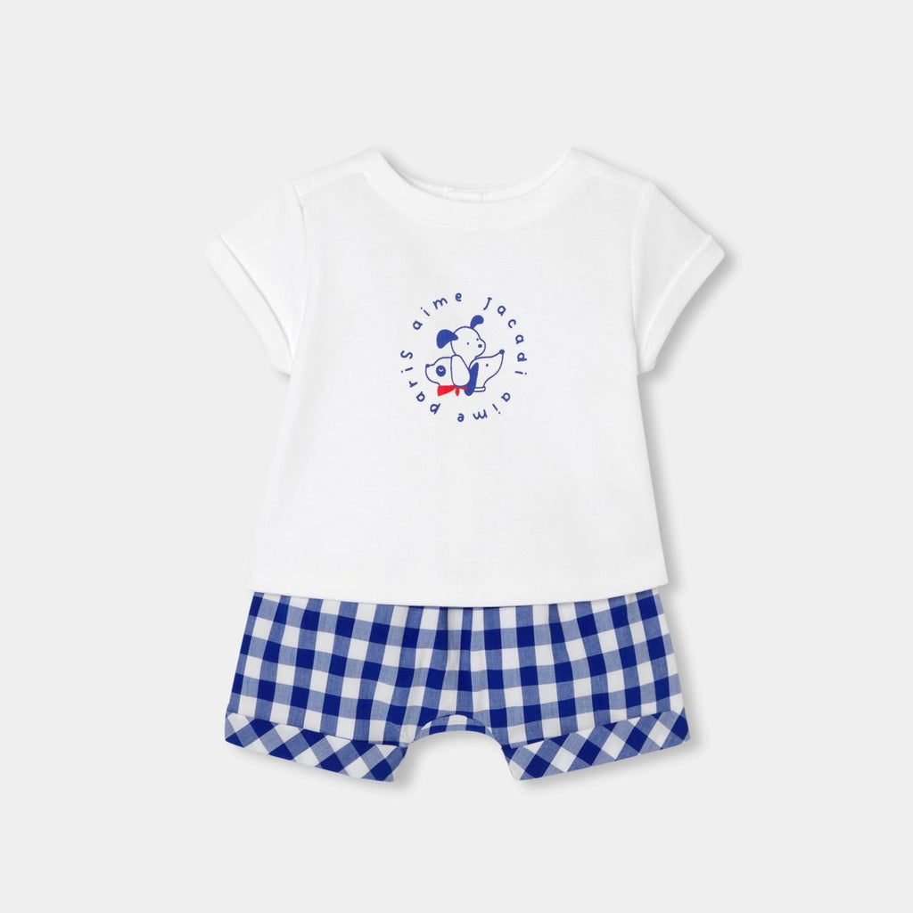 Baby boy cotton outfit set - White/Light Blue