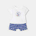 Baby boy cotton outfit set - White/Light Blue