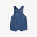 Baby boy soft denim short dungarees - Dark Denim
