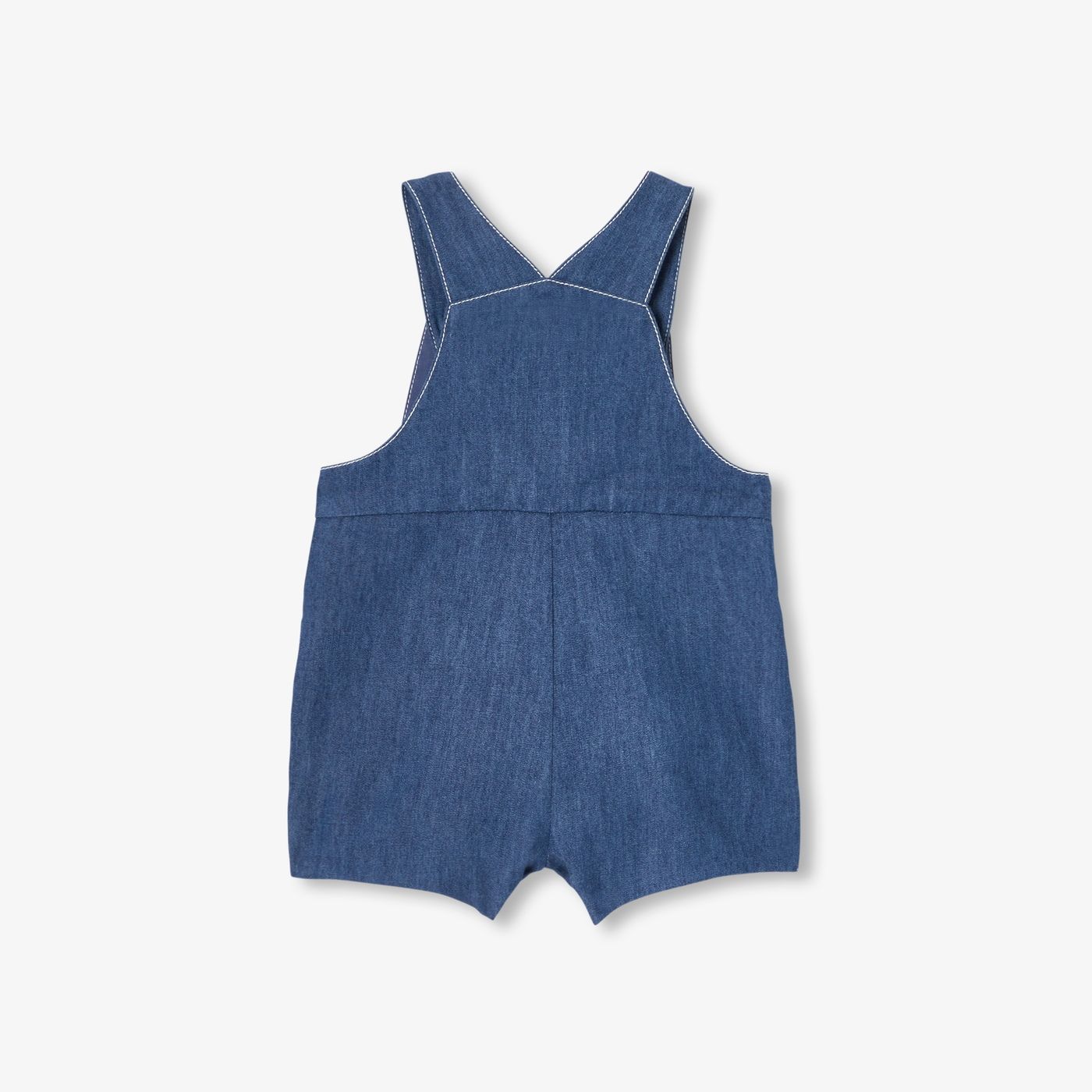 Baby boy soft denim short dungarees - Dark Denim