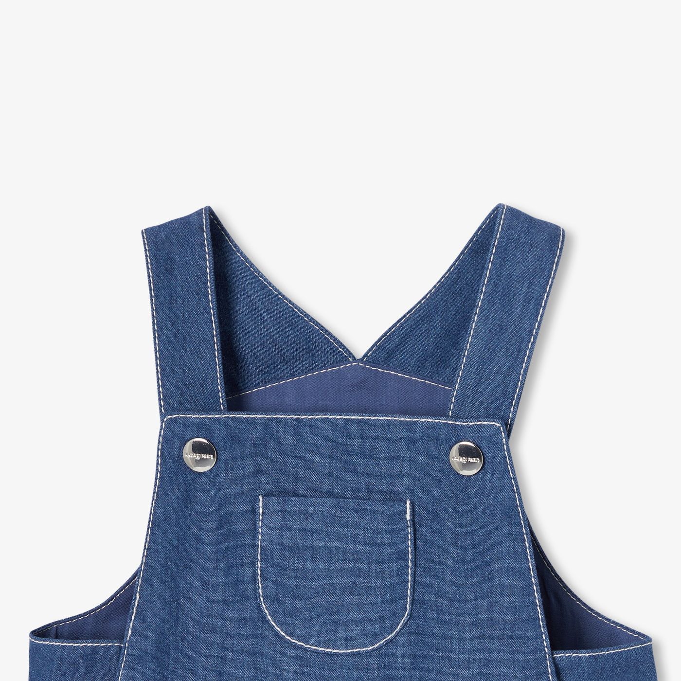 Baby boy soft denim short dungarees - Dark Denim