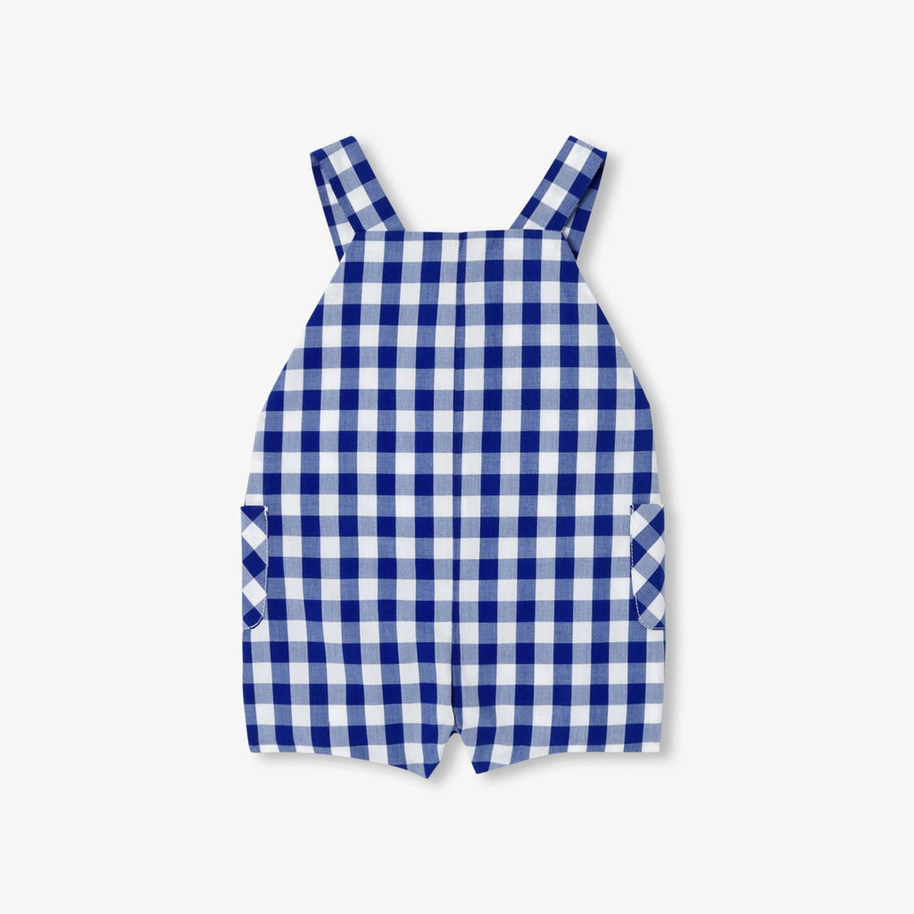 Baby boy gingham short dungarees - White/Light Blue
