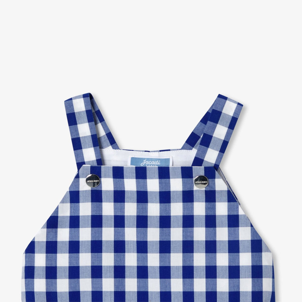 Baby boy gingham short dungarees - White/Light Blue
