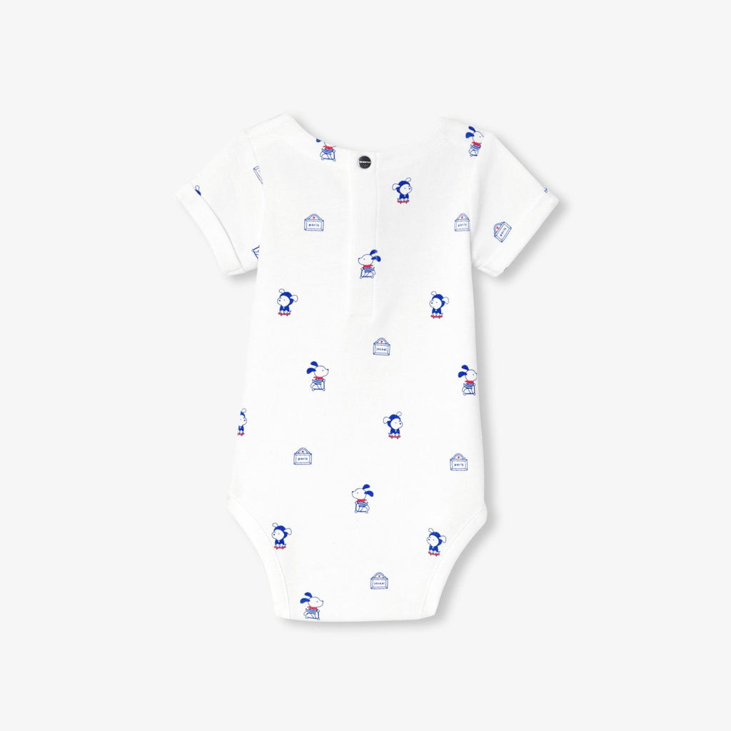 Baby boy cotton interlock bodysuit - White/Multicolour