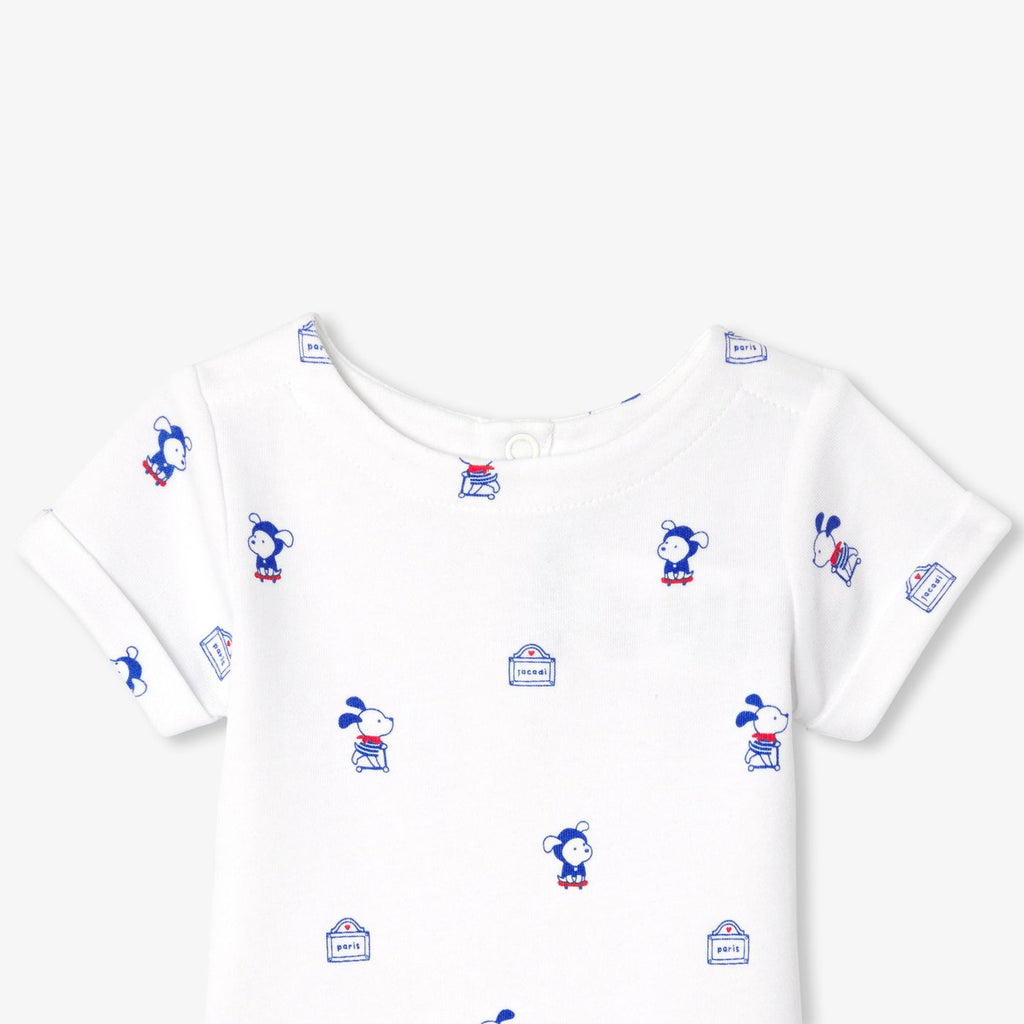 Baby boy cotton interlock bodysuit - White/Multicolour