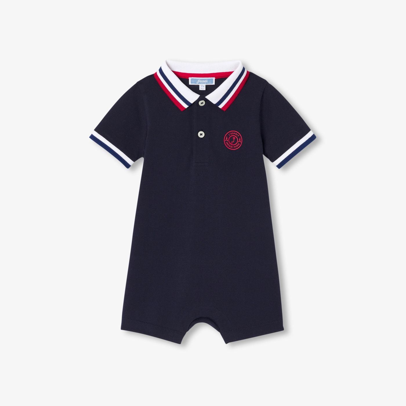 Baby boy polo-style short romper - Ink Blue