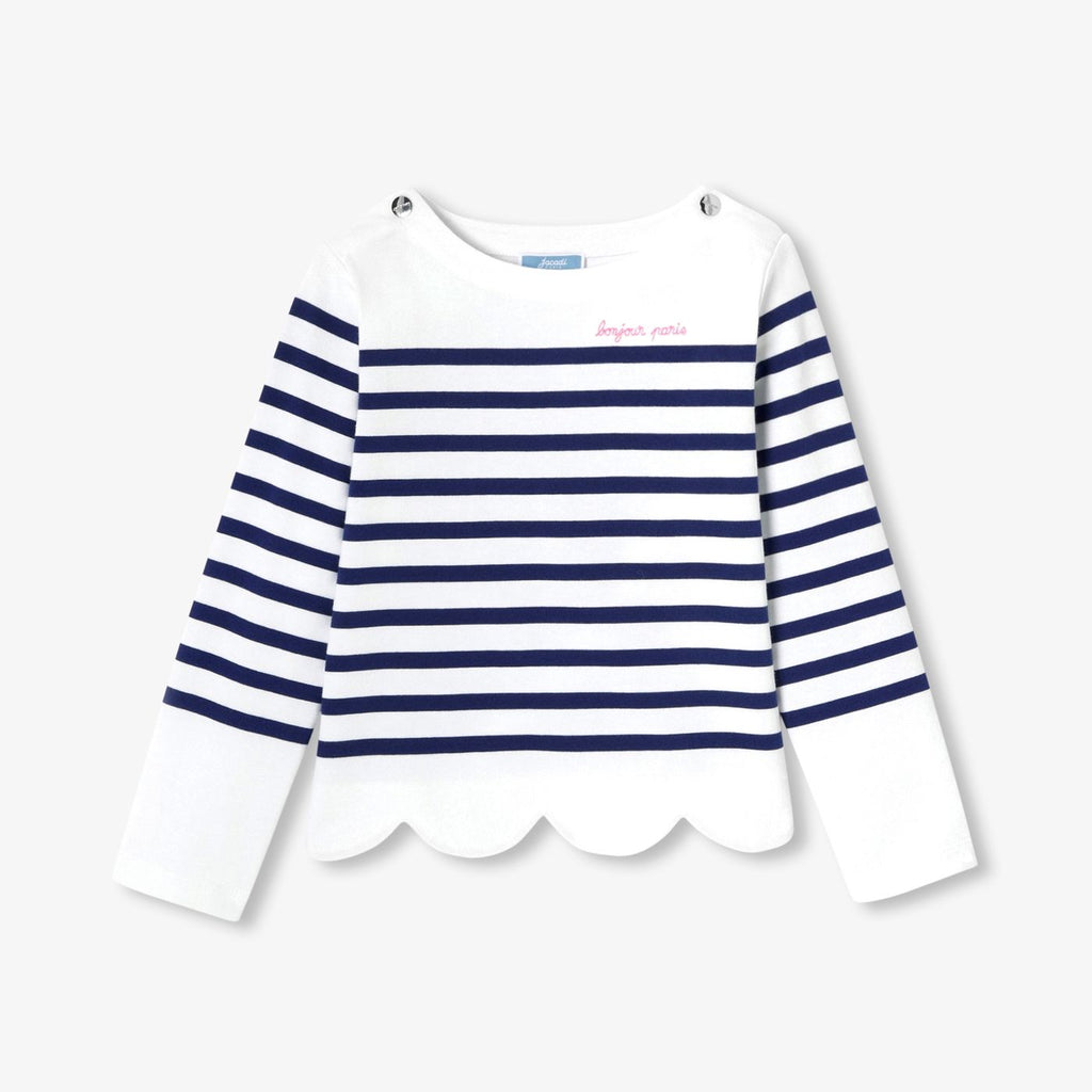 Girl cotton Breton T-shirt - White/Light Blue