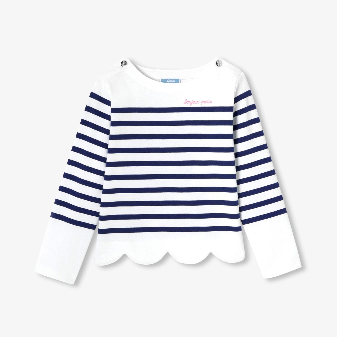 Girl cotton Breton T-shirt - White/Light Blue