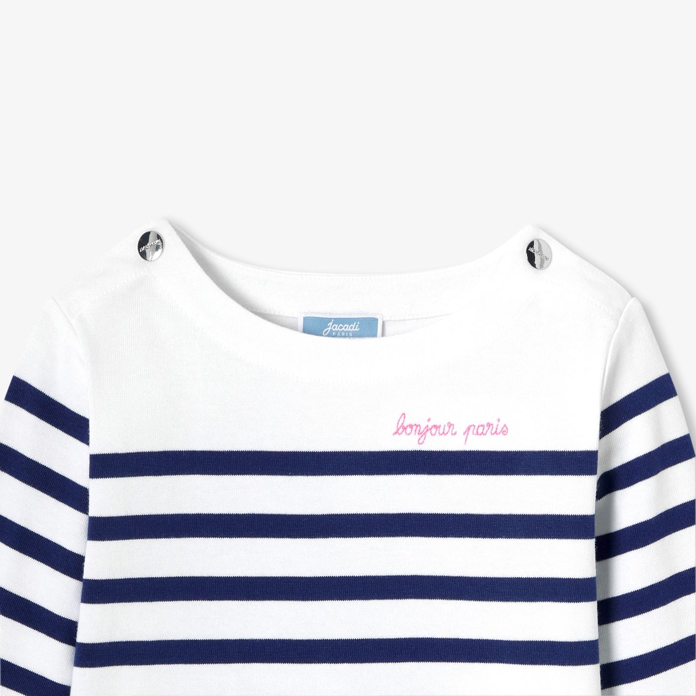 Girl cotton Breton T-shirt - White/Light Blue