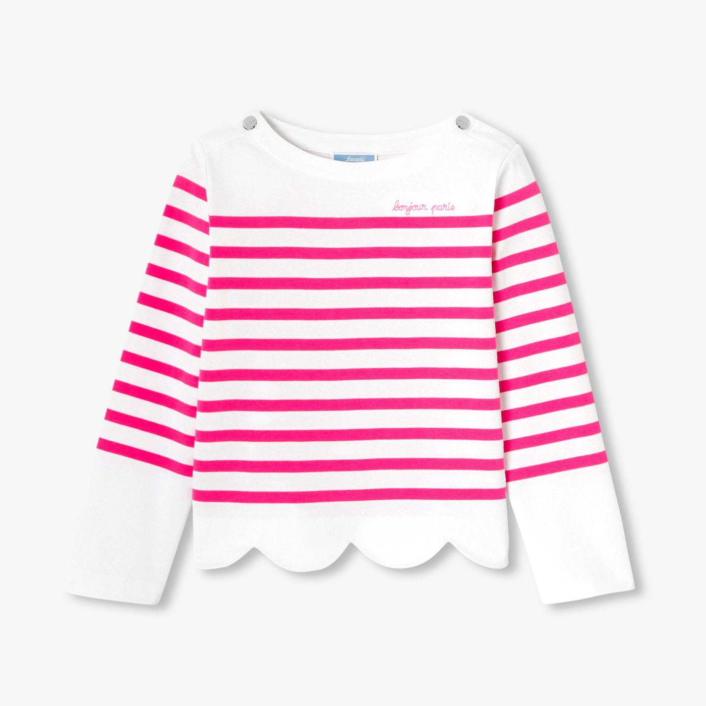 Girl cotton Breton T-shirt - White/Pink