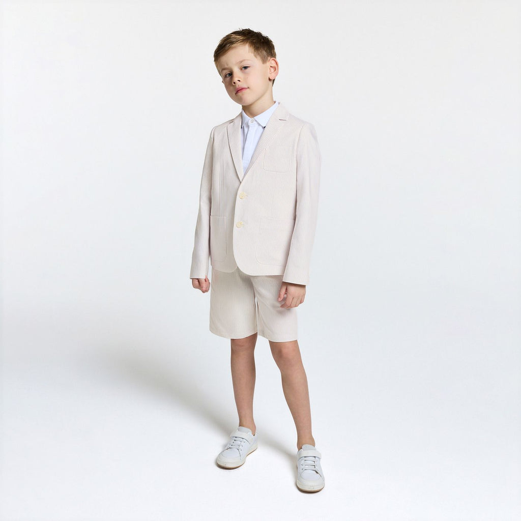 Boy striped twill Bermuda shorts - White/Beige