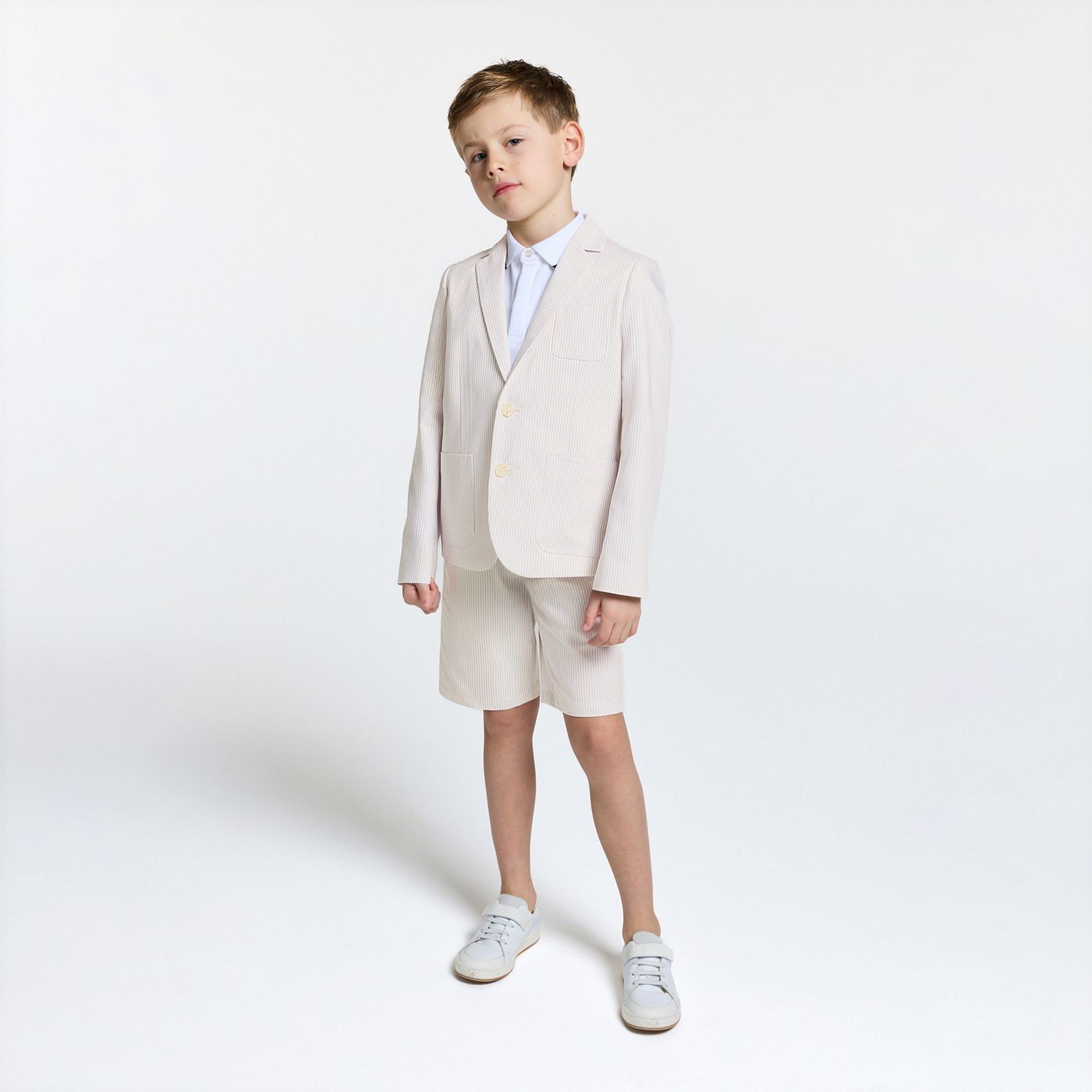 Boy striped twill Bermuda shorts - White/Beige