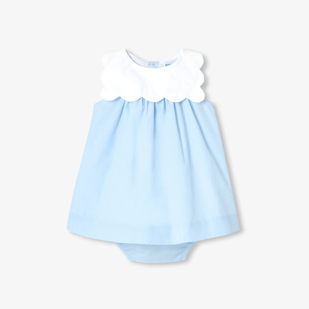 Baby girl fil-a-fil cotton dress - Blue/White