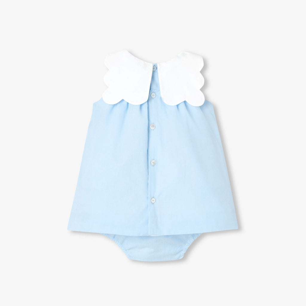 Baby girl fil-a-fil cotton dress - Blue/White