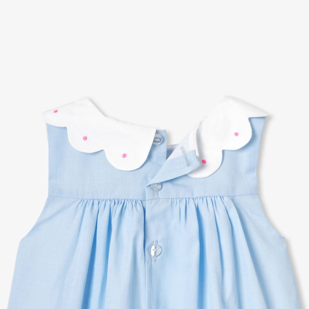 Baby girl fil-a-fil cotton dress - Blue/White
