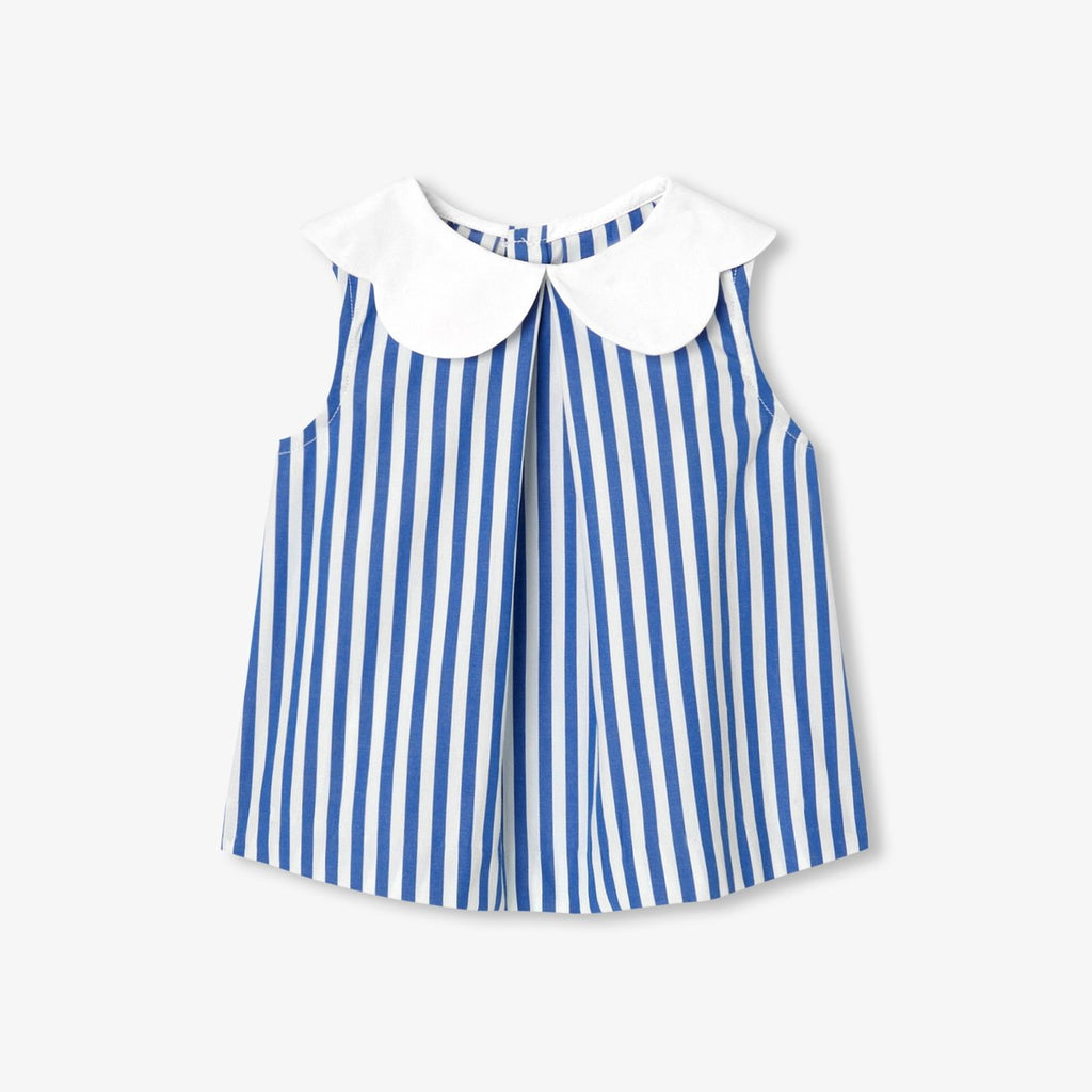 Baby girl sleeveless blouse - White/Light Blue