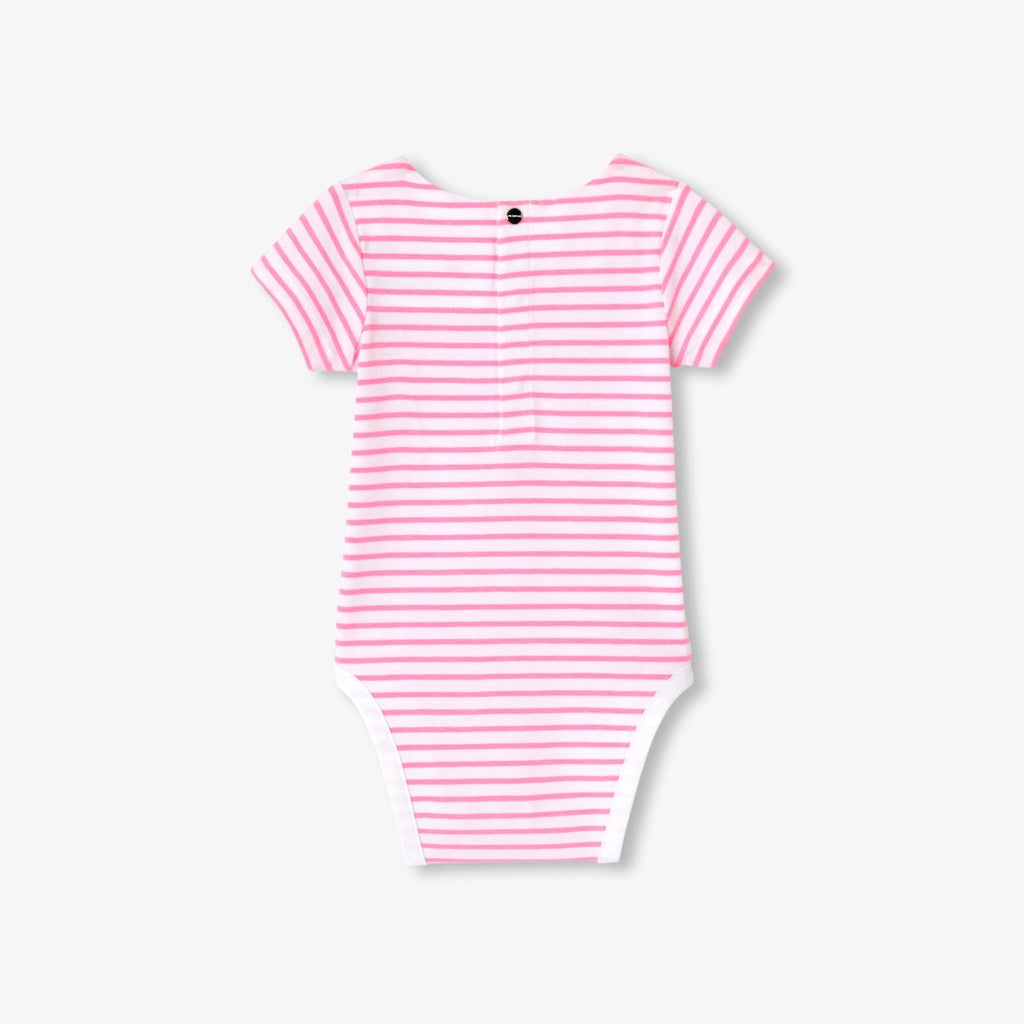 Baby girl striped cotton bodysuit - White/Pink