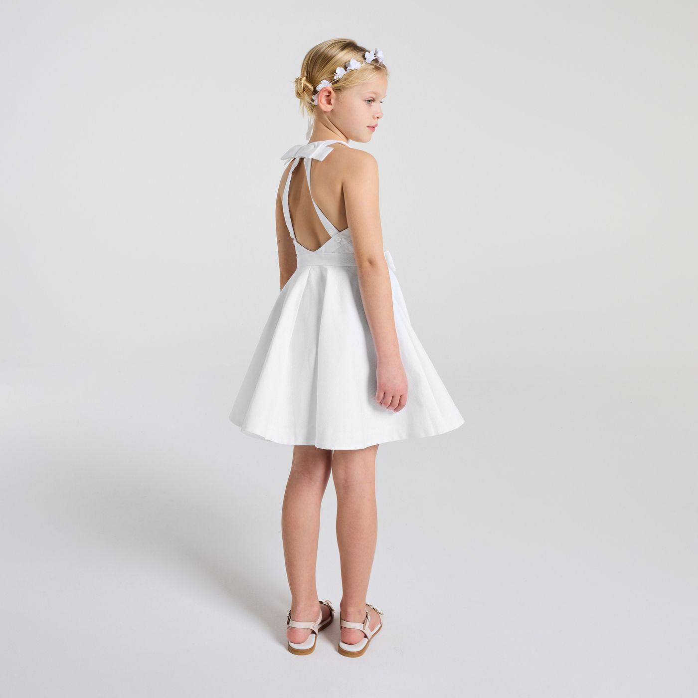 Ceremony Dress in Cotton Honeycomb Girl - Ivory