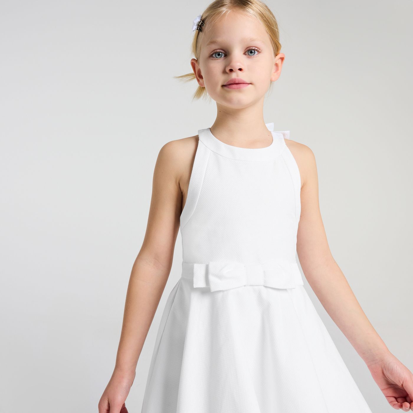 Ceremony Dress in Cotton Honeycomb Girl - Ivory