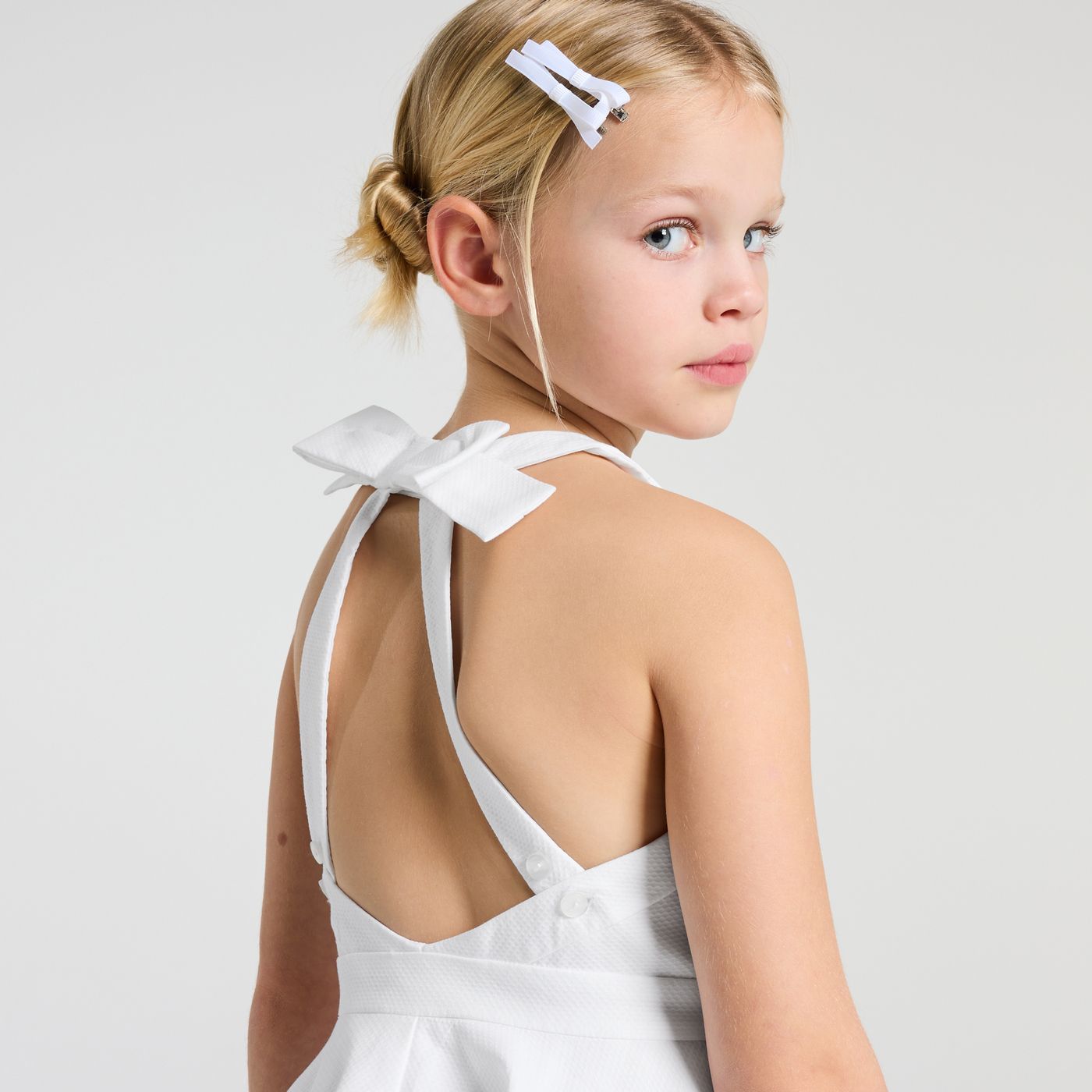 Ceremony Dress in Cotton Honeycomb Girl - Ivory