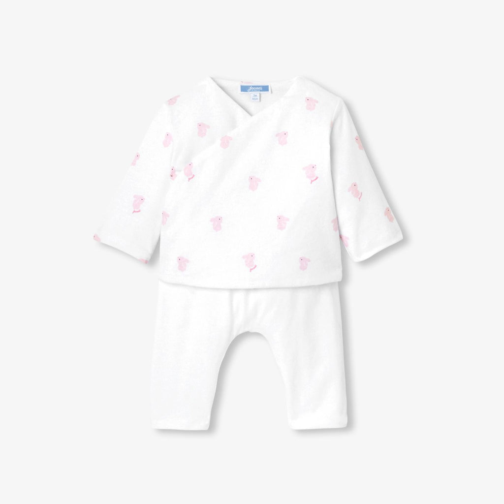 Baby girl quilted cotton jersey outfit set - White/Pink