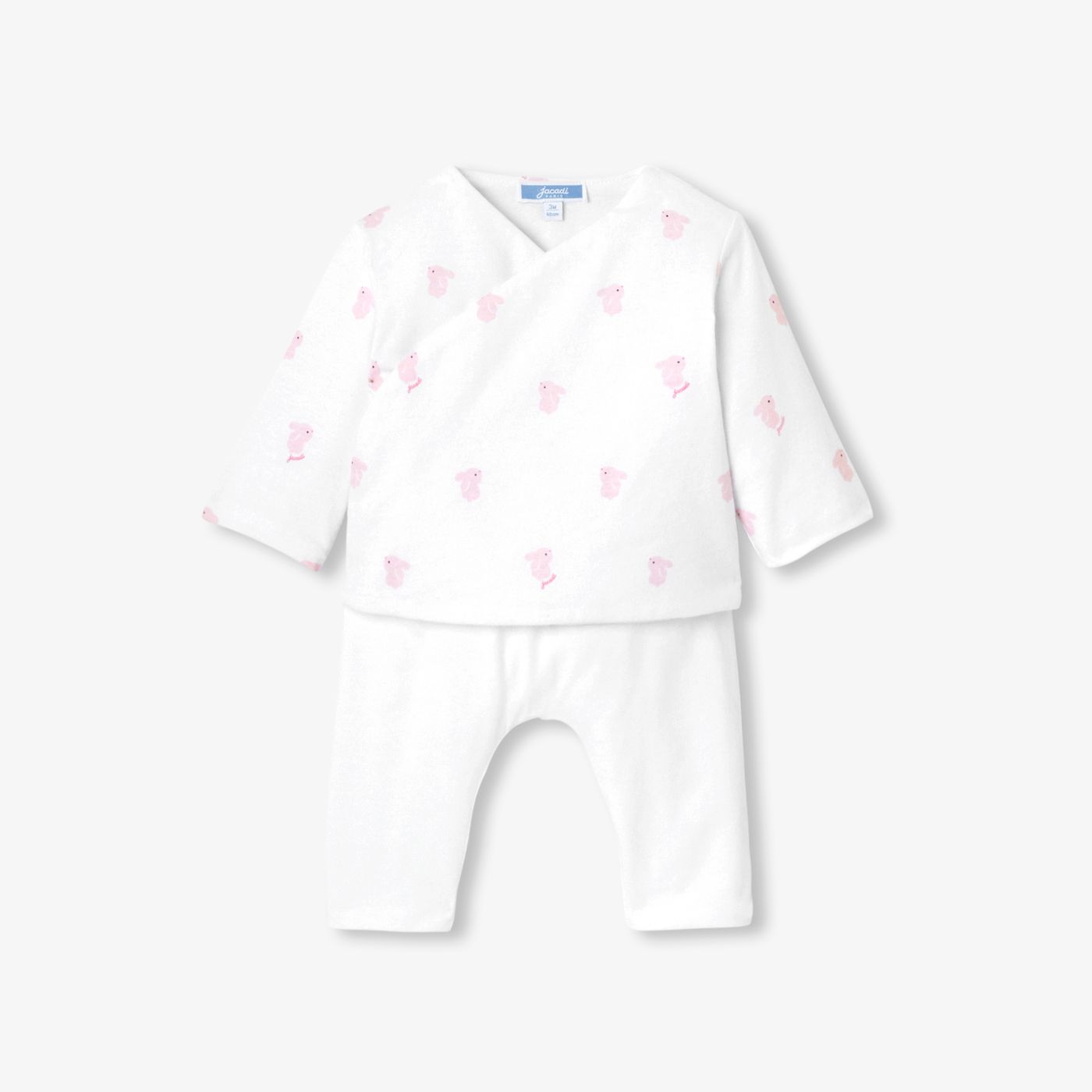 Baby girl quilted cotton jersey outfit set - White/Pink