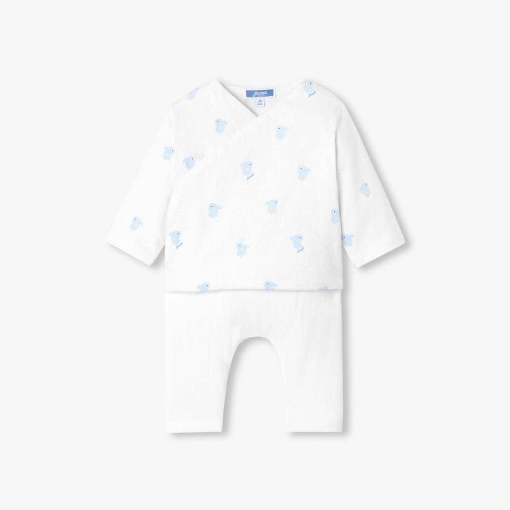 Baby boy comfortable padded cotton outfit set - White/Light Blue